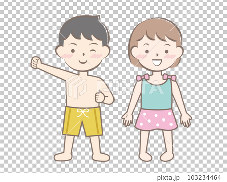 Children in swimsuits swimming swimming swimming sea bathing whole body 103234464