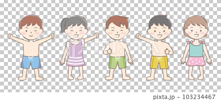 Children in swimsuits swimming swimming swimming sea bathing whole body 103234467