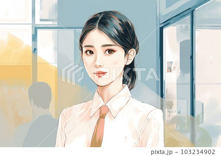 ブラウスにネクタイのフォーマルな格好の女性のイラスト ブラウスにネクタイのフォーマルな格好の女性のイラスト 103234902