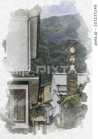 水彩画風 伊万里大川内山 秘窯の里 佐賀県伊万里市 水彩画風 伊万里大川内山 秘窯の里 佐賀県伊万里市 103235249