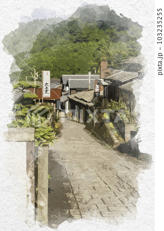 水彩画風　伊万里大川内山　秘窯の里　佐賀県伊万里市 103235255