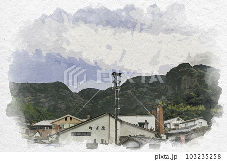 水彩画風　伊万里大川内山　秘窯の里　佐賀県伊万里市 103235258