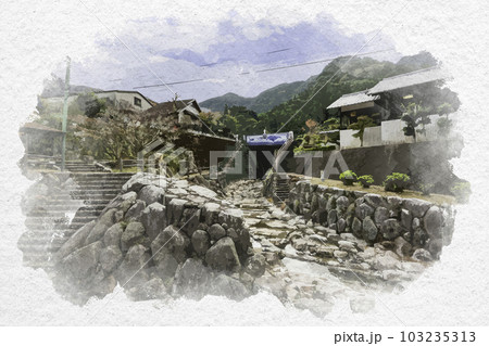 水彩画風 伊万里大川内山 秘窯の里 佐賀県伊万里市 水彩画風 伊万里大川内山 秘窯の里 佐賀県伊万里市 103235313