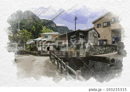 水彩画風 伊万里大川内山 秘窯の里 佐賀県伊万里市 水彩画風 伊万里大川内山 秘窯の里 佐賀県伊万里市 103235315