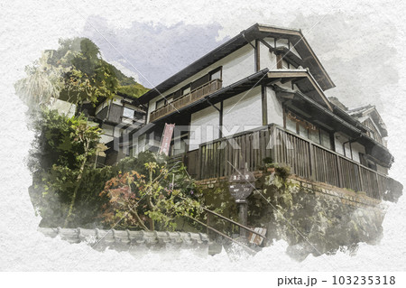 水彩画風 伊万里大川内山 秘窯の里 佐賀県伊万里市 水彩画風 伊万里大川内山 秘窯の里 佐賀県伊万里市 103235318