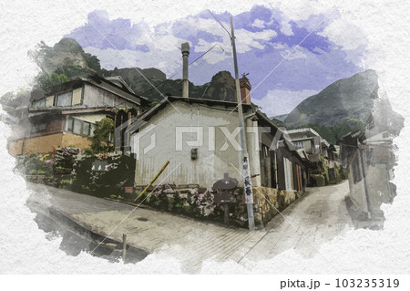 水彩画風 伊万里大川内山 秘窯の里 佐賀県伊万里市 水彩画風 伊万里大川内山 秘窯の里 佐賀県伊万里市 103235319