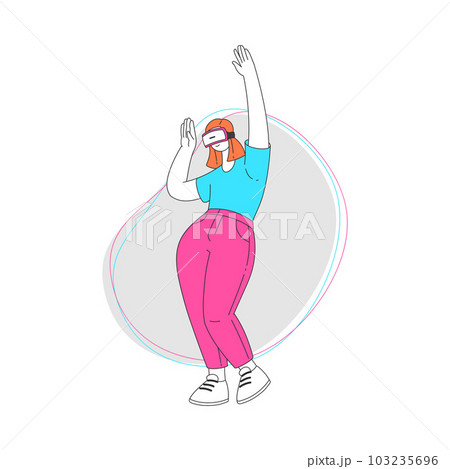Young Woman Wearing Augmented Reality Glasses Standing with Raised Hands Vector Illustration 103235696