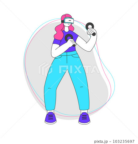 Young Woman Wearing Augmented Reality Glasses Moving Arms Vector Illustration Young Woman Wearing Augmented Reality Glasses Moving Arms Vector Illustration 103235697