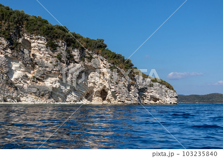 Blue scenic sea and cliffs, Lefkada island Greece Blue scenic sea and cliffs, Lefkada island Greece 103235840