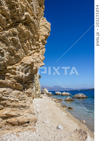 Pebble white beach on Lefkada island in Greece Pebble white beach on Lefkada island in Greece 103235854