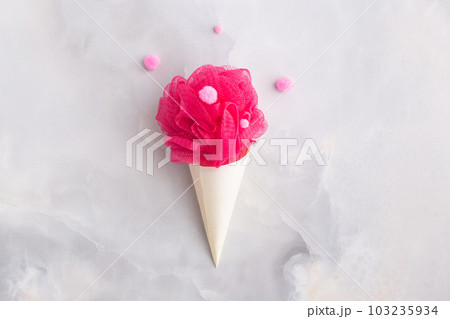 bath sponge in cornet colourful fluffy balls creative concept 103235934