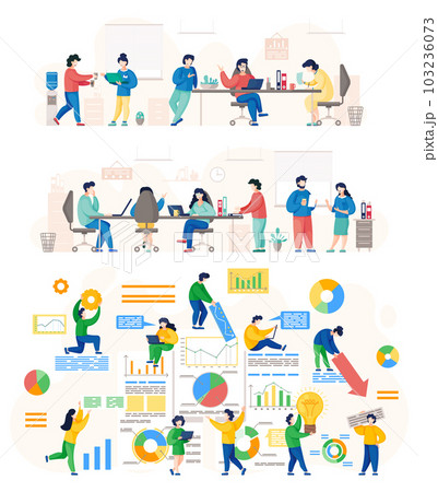 Data analysis of busy people in the office, colleagues communicating during the work 103236073