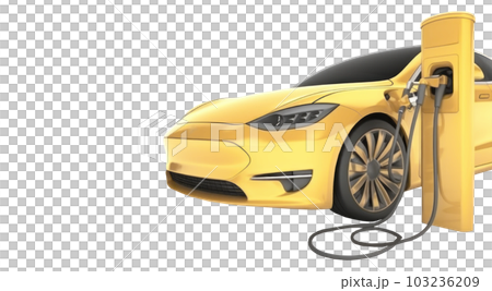 Charging electric city car in yellow clorour. Electromobility and ecology. Charging electric city car in yellow clorour. Electromobility and ecology. 103236209