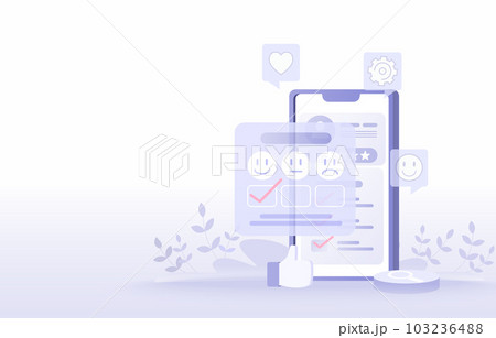 Feedback from customer satisfaction in improve and develop products or services. Emotional happy ticks provides valuable information for business. 103236488