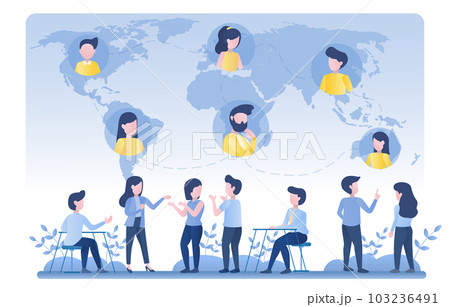 Online contact concept. Global communication through intercontinental internet contacts. Businessmen meeting and talking to make a deal. Online contact concept. Global communication through intercontinental internet contacts. Businessmen meeting and talking to make a deal. 103236491