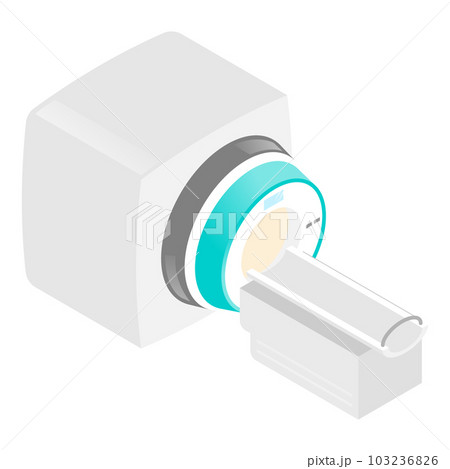 MRI(磁気共鳴画像診断)器機のアイソメトリックイラスト、ベクター形式の画像。 MRI(磁気共鳴画像診断)器機のアイソメトリックイラスト、ベクター形式の画像。 103236826