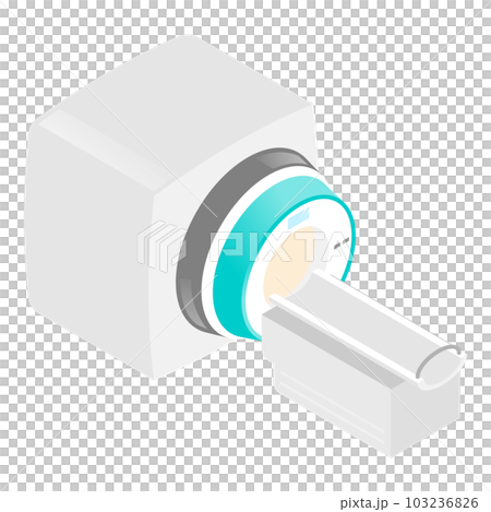 MRI(磁気共鳴画像診断)器機のアイソメトリックイラスト、ベクター形式の画像。 MRI(磁気共鳴画像診断)器機のアイソメトリックイラスト、ベクター形式の画像。 103236826