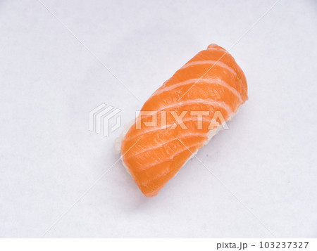 Spicy salmon Roll gunkan on White Background Isolate 103237327