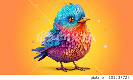 Colorful little bird, cartoon illustration - generative AI, AI generated 103237722