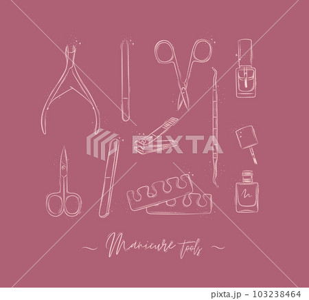 Manicure and pedicure tools collection pink Manicure and pedicure tools collection pink 103238464