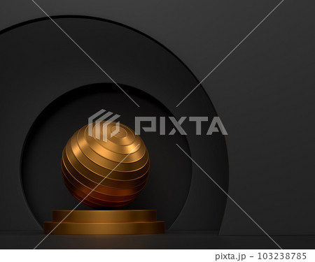 Fitball or fitness ball on cylinder podium with steps on monochrome 103238785