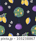 Summer garden lemon fruit seamless pattern with flowers, bright texture 103238867