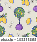 Summer garden lemon fruit seamless pattern with flowers, bright texture 103238868