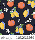 Summer garden lemon fruit seamless pattern with flowers, bright texture 103238869