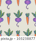 Summer garden carrot, beetroot cartoon vegetable seamless pattern, bright texture 103238877