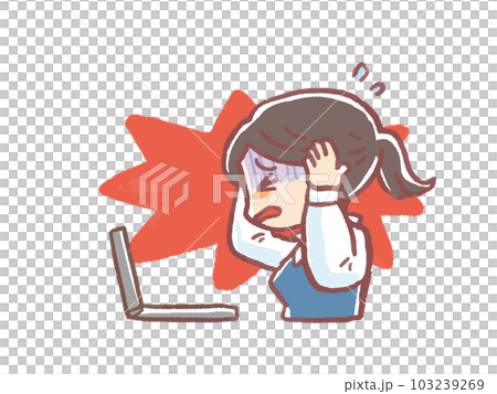 Watercolor hand-drawn style illustration set of a working woman who is troubled by computer troubles (upper body) Watercolor hand-drawn style illustration set of a working woman who is troubled by computer troubles (upper body) 103239269