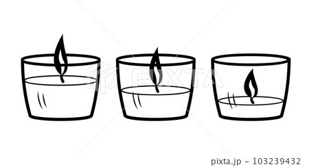 Vector Burning aroma candles set. Burning candle icon isolated on a white background in different versions of the suppository. Home design, interior, light. 103239432