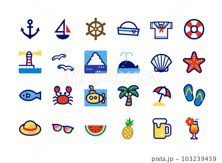 マリンモチーフのベクターアイコンセット 103239459