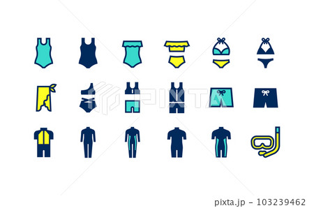いろんなタイプの水着・ウェットスーツのベクターアイコンセット 103239462
