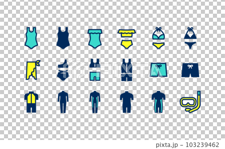 各類泳衣和潛水服的矢量圖標集 103239462