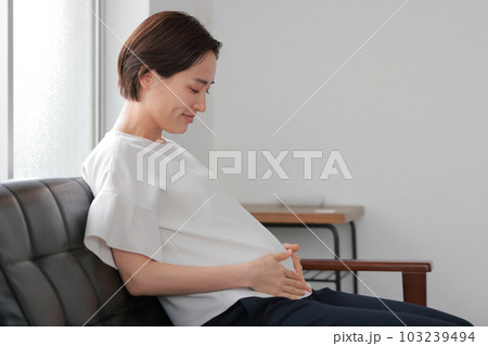 おなかの中の赤ちゃんの動きを感じる妊婦1 おなかの中の赤ちゃんの動きを感じる妊婦1 103239494