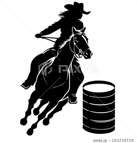 Barrel Racing Design with Female Horse and Rider Silhouette Image Black White Barrel Racing Design with Female Horse and Rider Silhouette Image Black White 103239729