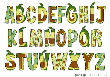 Handcrafted Avocado Letters. Color Creative Art Typographic Design 103240090