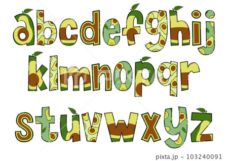 Handcrafted Avocado Letters. Color Creative Art Typographic Design 103240091
