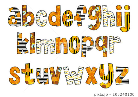 Handcrafted Honeycomb Letters. Color Creative Art Typographic Design 103240100