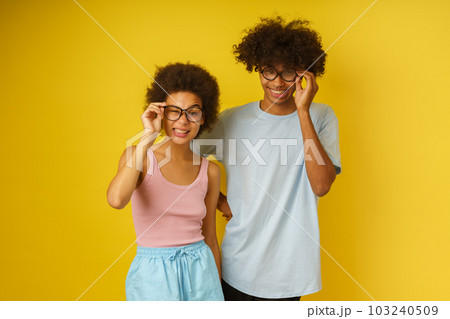 Funny couple has vision problem with the glasses 103240509