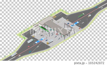 アイソメトリック図法で描いた高速道路の料金所のイメージ（無地） 103242872