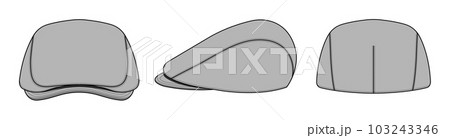 帽子・ハンチング帽 (グレー) ベクターイラスト (前面・背面・側面) 帽子・ハンチング帽 (グレー) ベクターイラスト (前面・背面・側面) 103243346