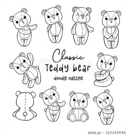 Cute romantic Valentine Teddy Bear doodle hand drawing cartoon character outline for coloring page Cute romantic Valentine Teddy Bear doodle hand drawing cartoon character outline for coloring page 103243646