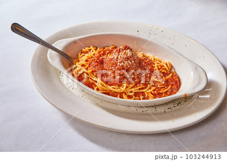 Spoon in plate food dish Italian spaghetti and meatball red sauce noodles white background asset Spoon in plate food dish Italian spaghetti and meatball red sauce noodles white background asset 103244913