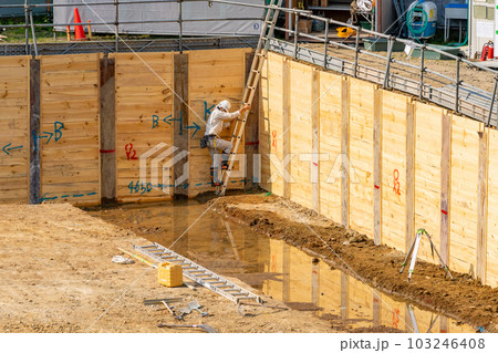 親杭横矢板工法 高低差 掘削 親杭横矢板工法 高低差 掘削 103246408