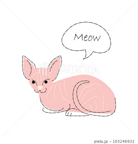 Sphynx cat . Cute cartoon characters . Flat shape and line stroke design . Vector illustration . 103246932