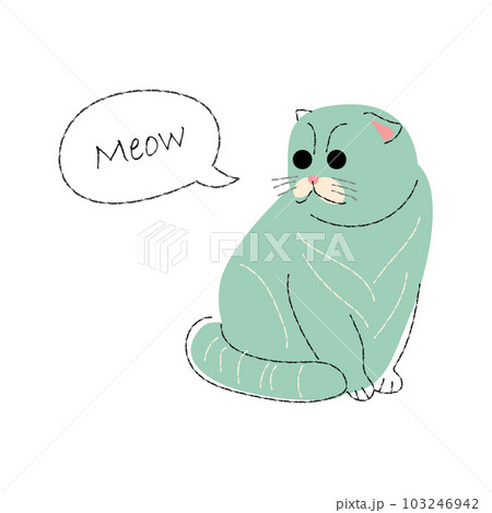 Scottish fold cat . Cute cartoon characters . Flat shape and line stroke design . Vector illustration . 103246942