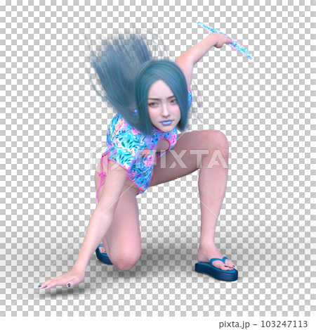 扇を持って舞う女性 103247113