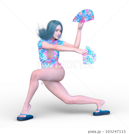 扇を持って舞う女性 103247115