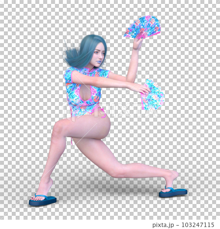 扇を持って舞う女性 103247115